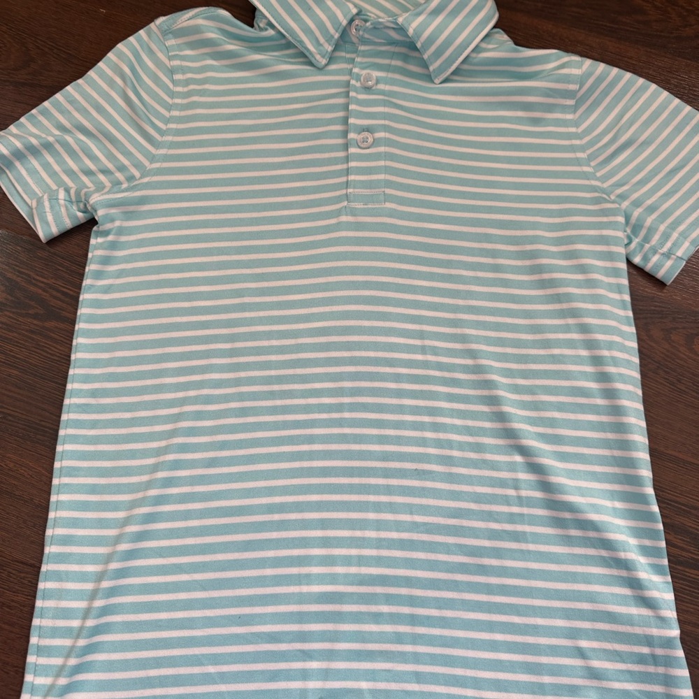 Tommy Bahama Aqua and White Striped Kids Polo